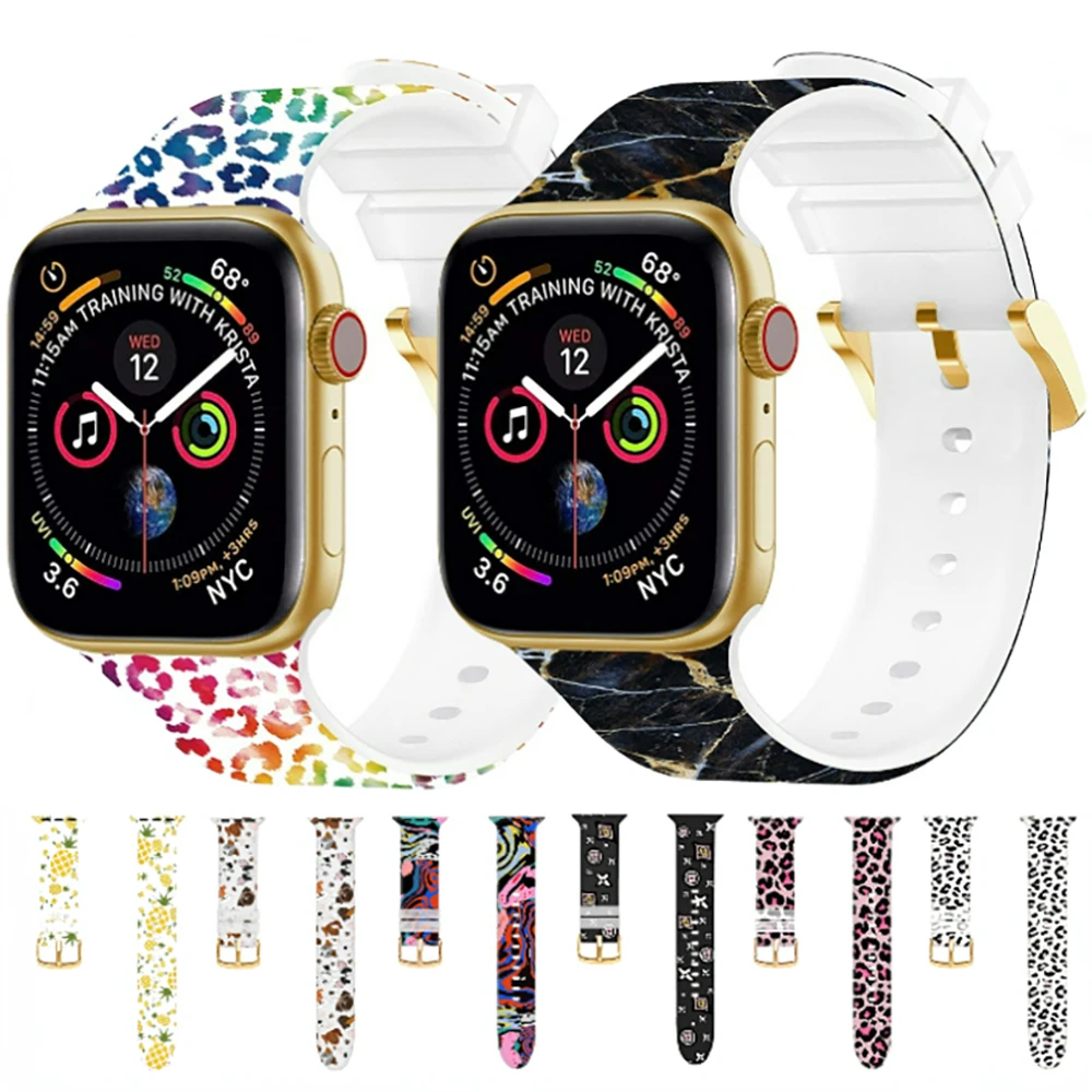 

Printed Silicone Strap for Apple Watch 49mm 45mm 41mm 44mm 40mm 42mm Fashion Bracelet Wristband for iWatch Series Ultra 876543SE