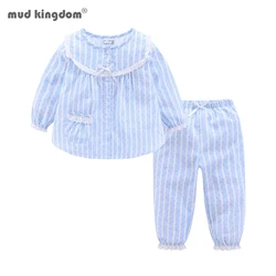 Mudkingdom Boutique Girls Pajama Sets Spring Autumn Cute Lace Striped Heart Toddler Pajamas Kids Sleepwear Sleeping Clothes