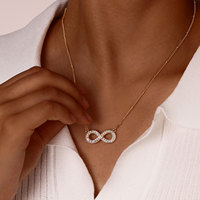 14k Gold Plated Stainless Steel Button Bead Chain Copper Zircon Infinity Necklace,Fashion Love You Forever Pendant Necklace