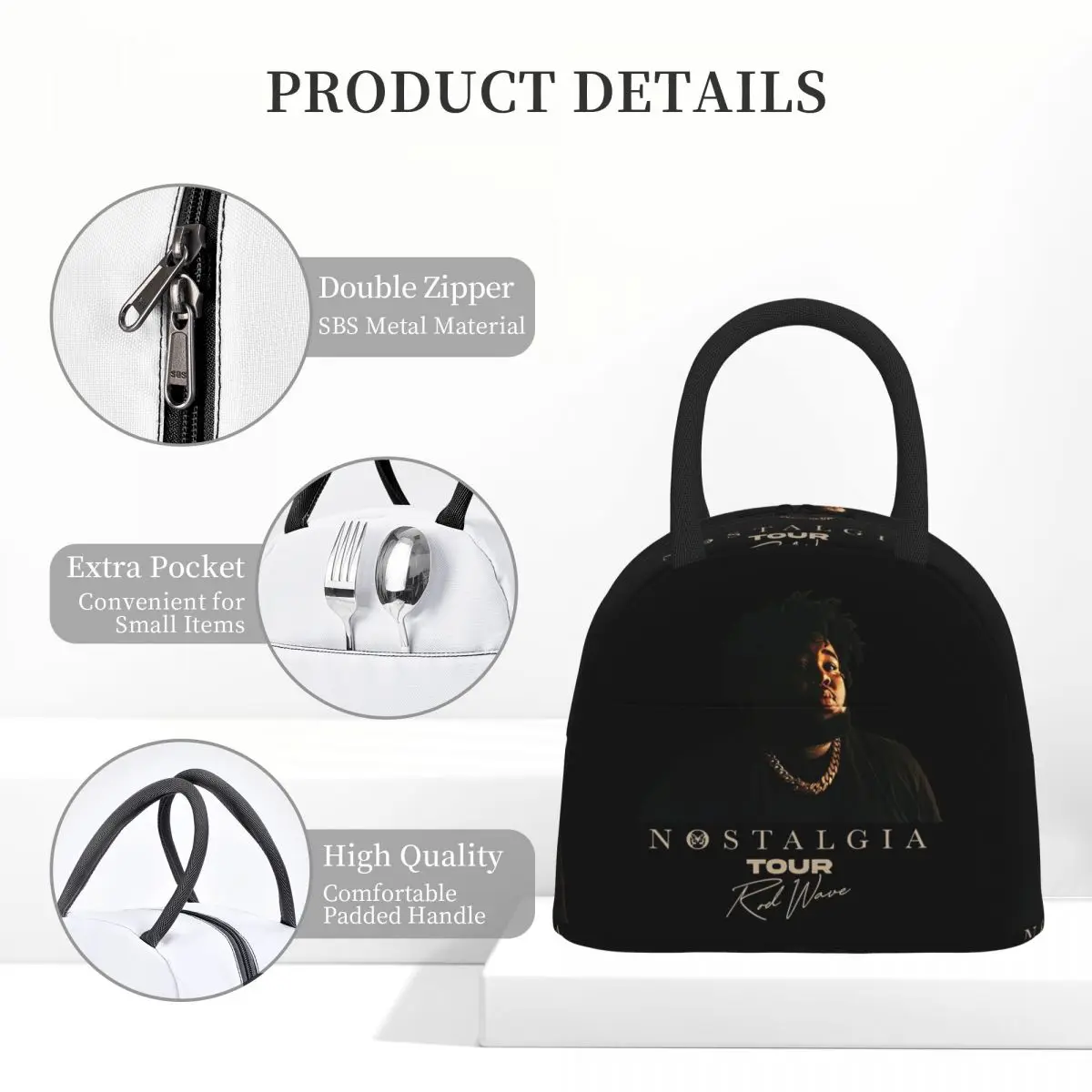 Rod Wave Nostalgia Tour Rap Borse per il pranzo Bento Box isolato Borsa per il pranzo portatile Borse da picnic Borsa termica per donna Ragazza Scuola