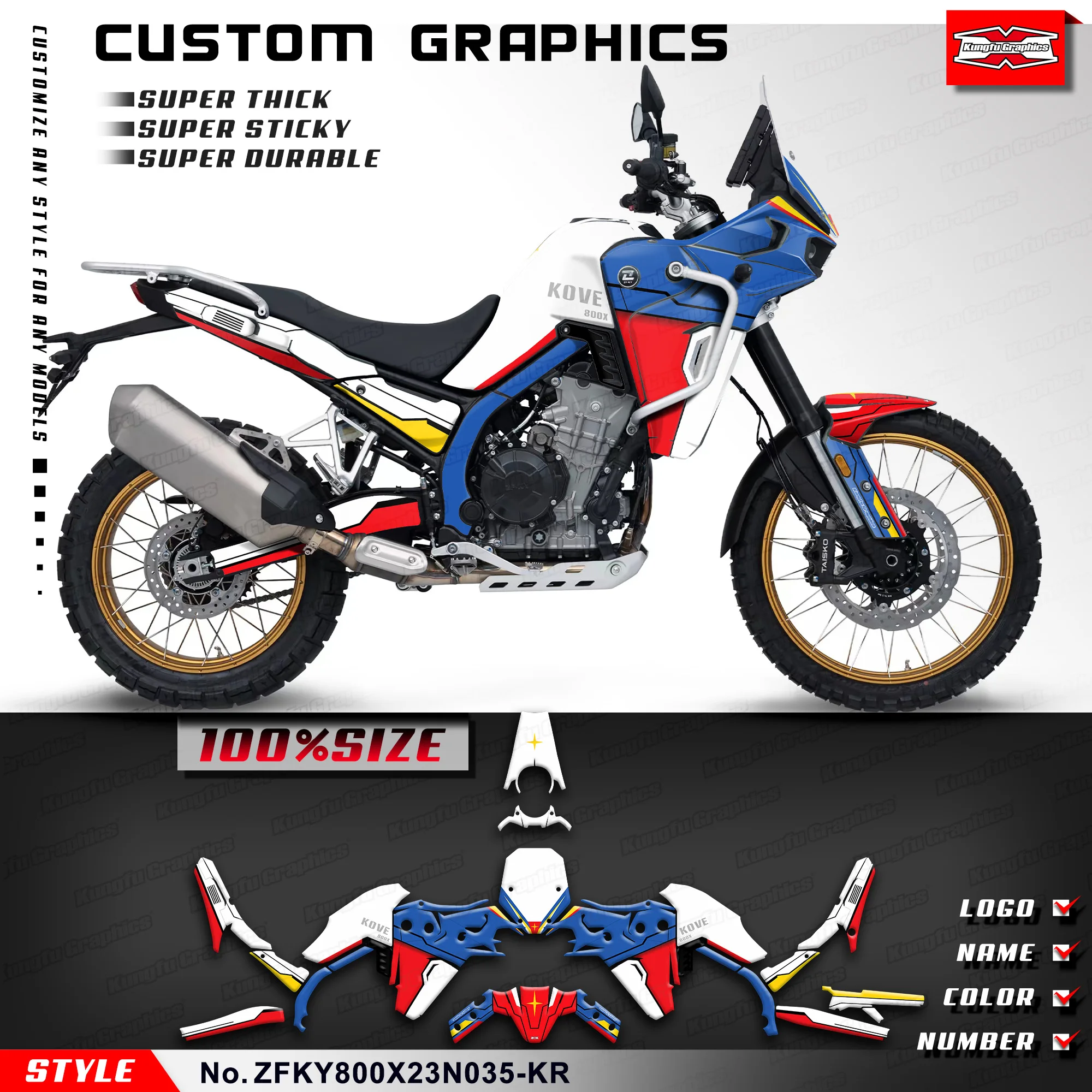 

Kungfu Graphics Adhesive Sticker Vinyl Wrap for KOVE 800X PRO 800X Rally Travel/Touring Edition, Rebuilding, ZFKY800X23N035-KR