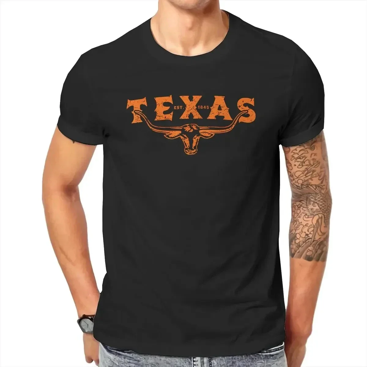 2024 Unique Texas_Longhorn_Bull_Vintage_Distressed_Icon_Texan_Pride T-Shirts Men Short Sleeve Tee Shirt New Arrival Tops