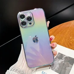 Dla iPhone 15Pro brokatowe kolorowe etui na iPhone 15 14 Pro Max 13 12 11 Gradient Rainbow Ultra Slim odporne na wstrząsy luksusowe etui