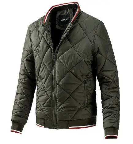 Men's Padded Winter Baseball Collar Rhombus Fashion Casual Jacket European and American Youth Large Size Padded Clothes