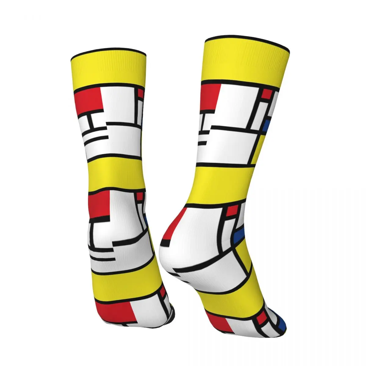 Funny Happy Men's compression Socks Mondrian Minimalist Avant-Garde De Stijl Modern Art Retro Harajuku Square Hip Hop Crew Sock