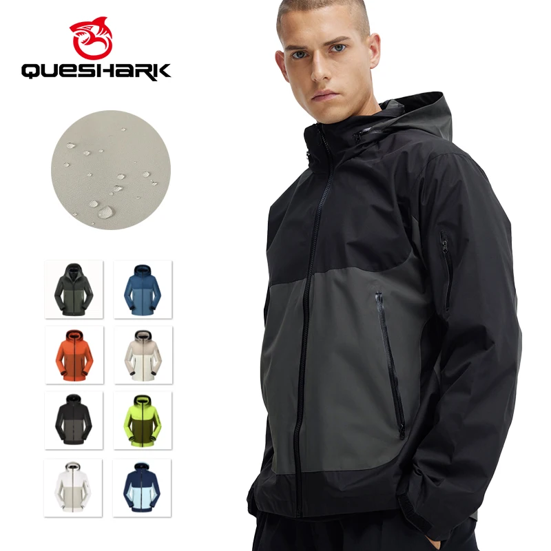 

Queshark 3 Proof Cycling Jacket for Men Women Softshell Hooded Sport Coat Windproof Travel Trekking Hiking Windbreaker