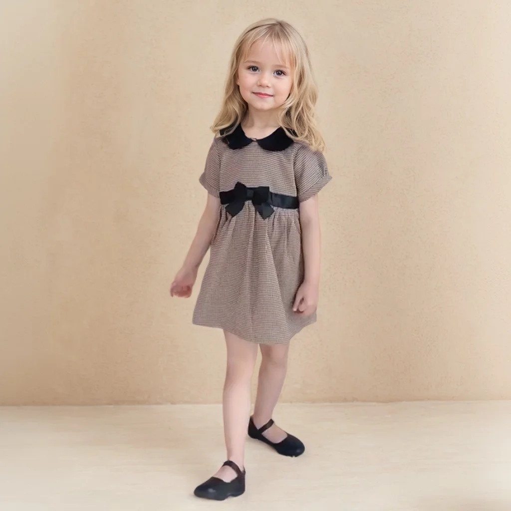 

Elegant New Born Baby Girls Birthday Dress for Kids Black Bows Straight Basic Children Formal Tribute Silk Vestido Party Gown