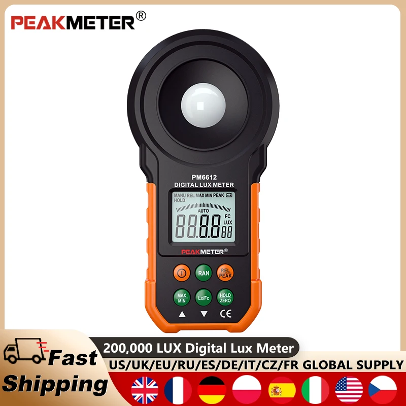 PEAKMETER PM6612 Digital Lux Meter Light Meter 200000 Lux High Accuracy Illuminometer Photometer Handheld Luxometro Luxmeter New