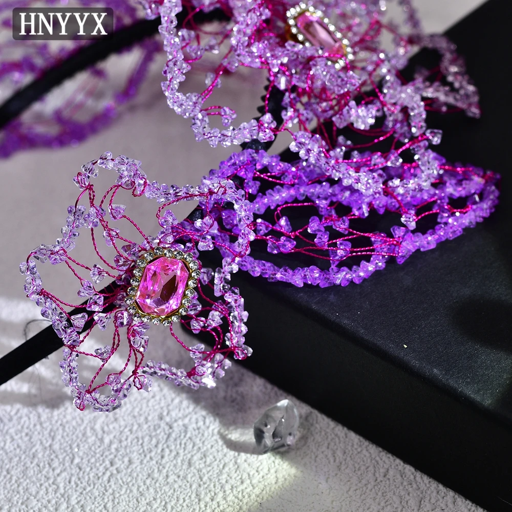 HNYYX Purple Rhinestone Mesh Luxury Headband Women Bride Wedding Party Headwear Fashion Crystal Jewelry Hair Accessories A175