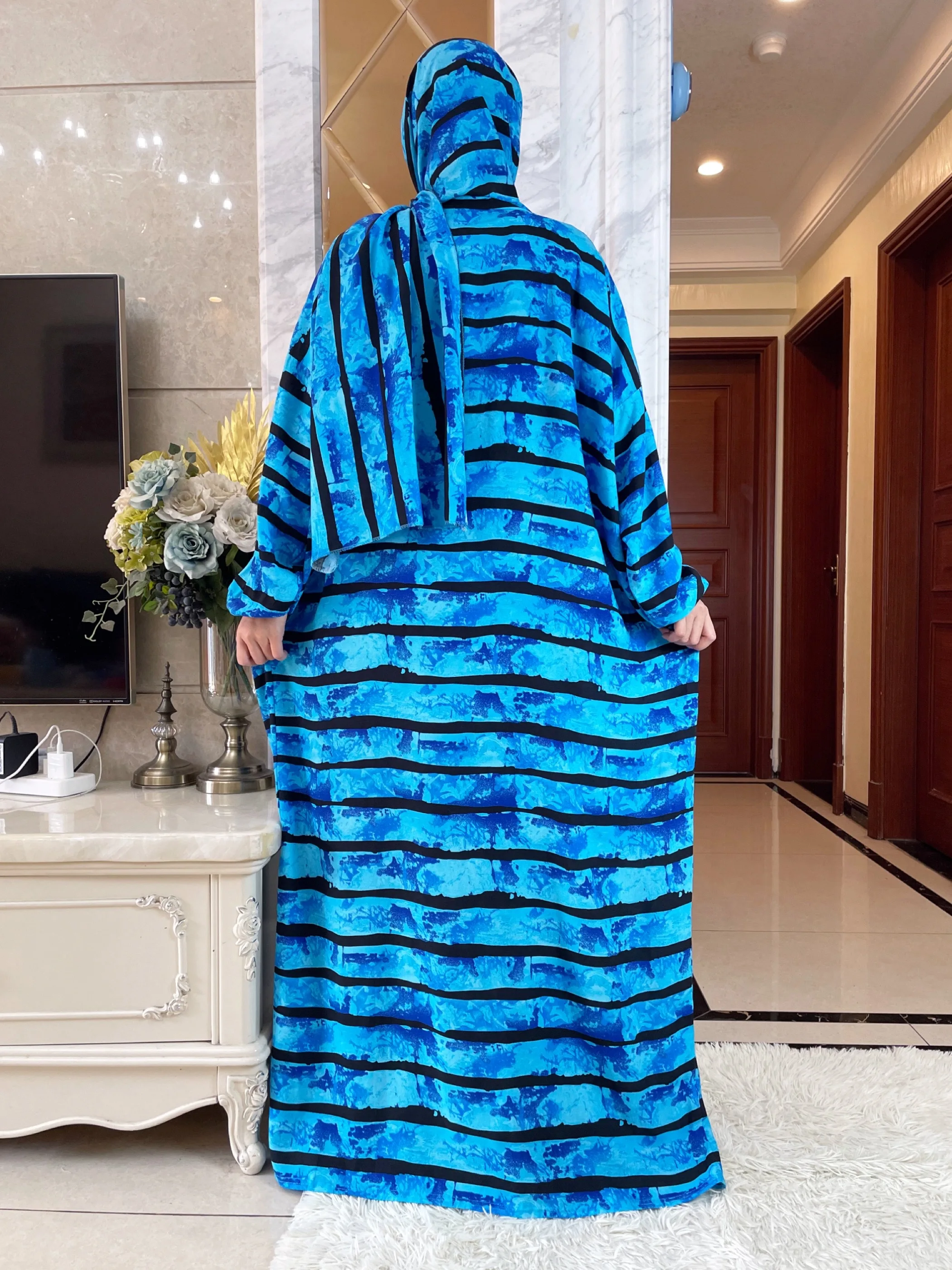 2024 Muslim Rayon Abayas For Women Ramadan Prayer Dubai Turkey Middle East Femme Robe Floral Loose African Dress Turban Attached