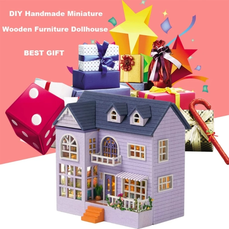 ตุ๊กตาไม้ DIY Miniature เฟอร์นิเจอร์ชุด Mini Handmade Craft House รุ่น LED Light ตุ๊กตาของเล่นสําหรับวัยรุ่นผู้ใหญ่