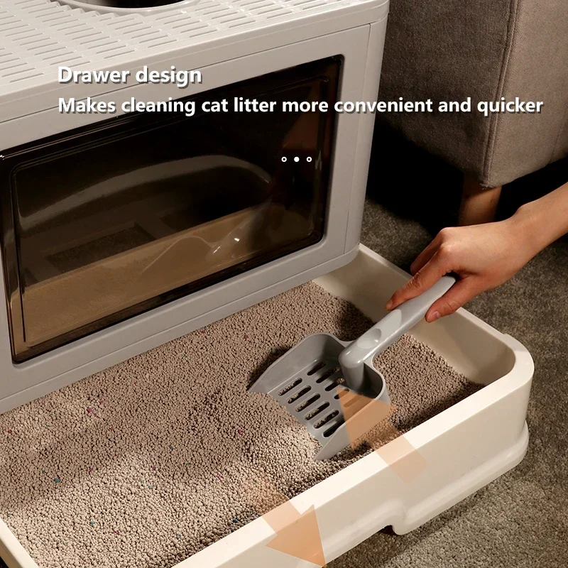 Fold Bedpan Cat Litter Box Fully Enclosed Deodorant Pet Toilet with Shovel High Capacity Cat Litter Tray