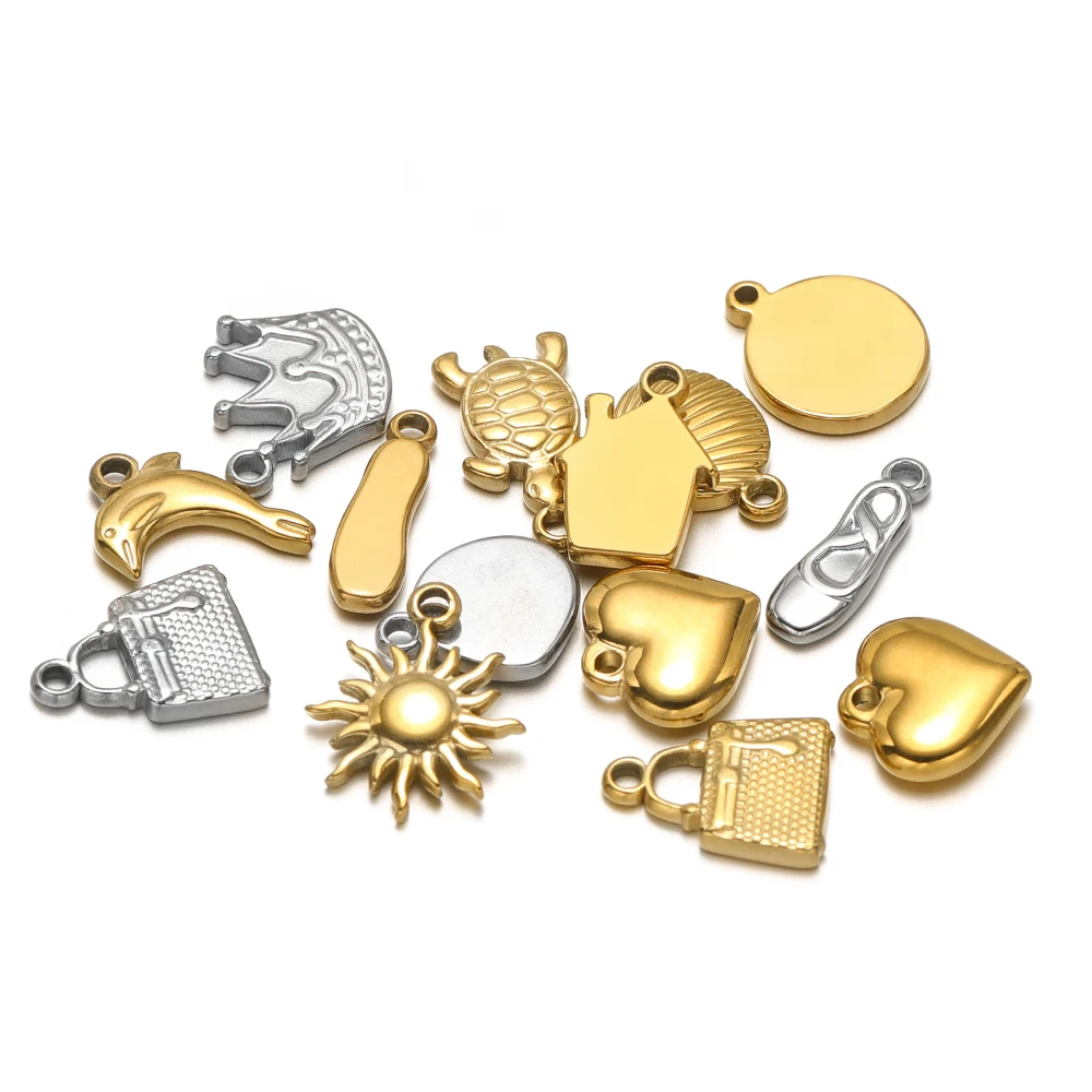 5 Stück Edelstahl-Anhänger in Form von Sonnenblume, Delfin, Haus, Seepferdchen, Seestern für DIY-Schmuckherstellung von Halsketten, Armbändern und Ohrringen – Detail 4