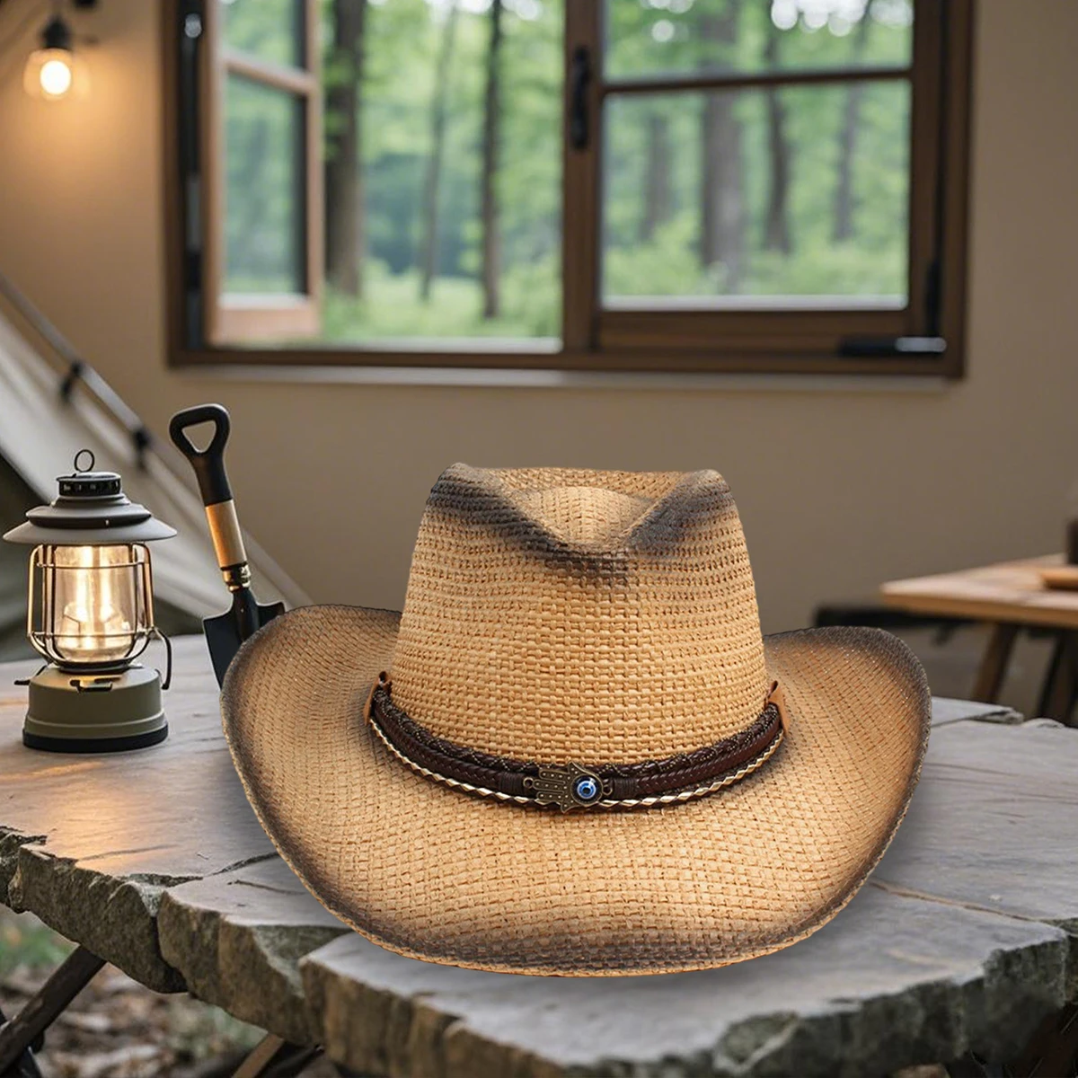 Ковбойская шляпа в винтажном стиле для женщин и мужчин — соломенная шляпа в стиле вестерн с широкими полями, кожаным ремнем и привлекательным дизайном