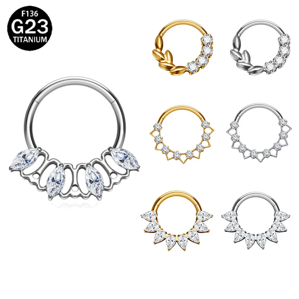

ASTM F-136 Titanium EAR Nose Ring PIERC CZ Surround Segment Ring Hoop Face Hinged Clicker Labret Ear wheel Cartilage Piercing