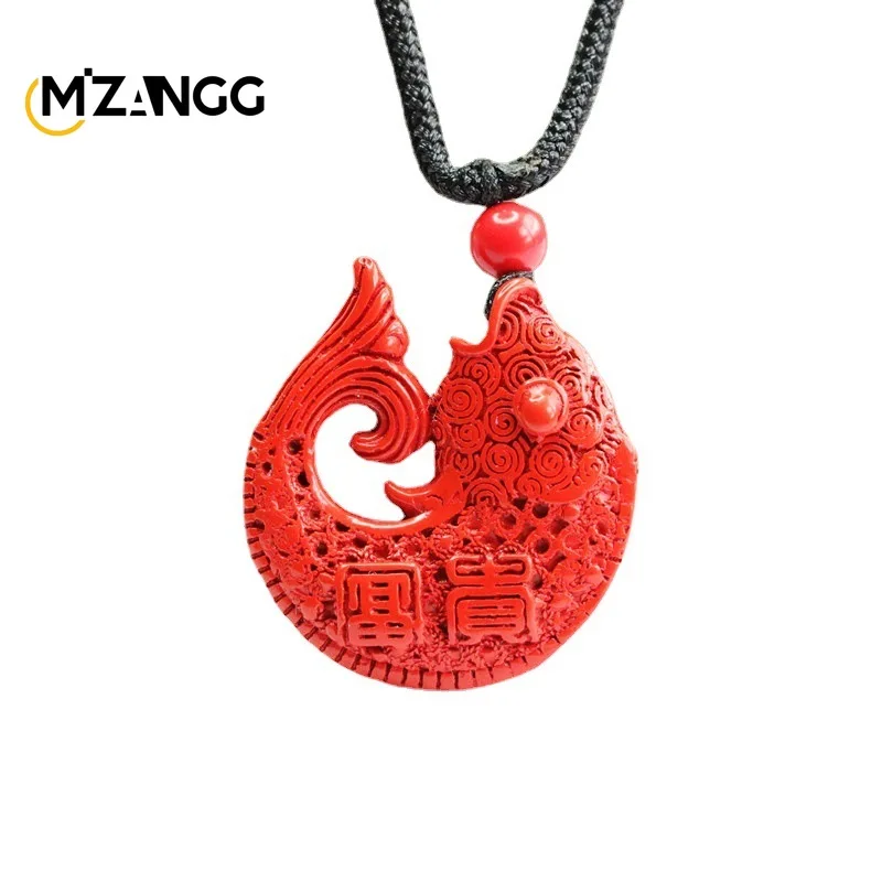 Natural Cinnabar Koi Pendant Red Sand Auspicious Rich Fish Necklace Hand-carved Simple Exquisite Jewelry for Men and Women Gifts