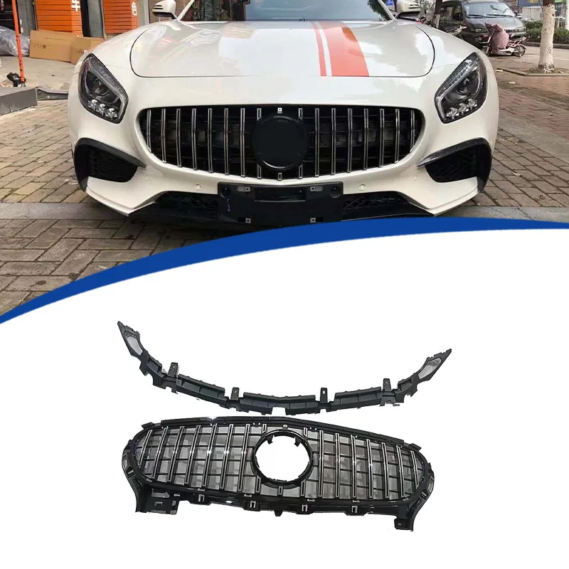 Glossy Black Radiator Grilles For 2015-2017 AMG-GT C190 Racing Grilles Bumpers Body Kit Hood Gloss Black Car Accessories