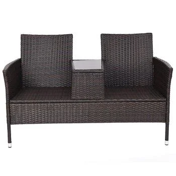 

Garden Love Seat Garden Outdoor Patio Furniture Rattan Wicker Water Resistant Summer 2 Seater Bench Sofa with Table