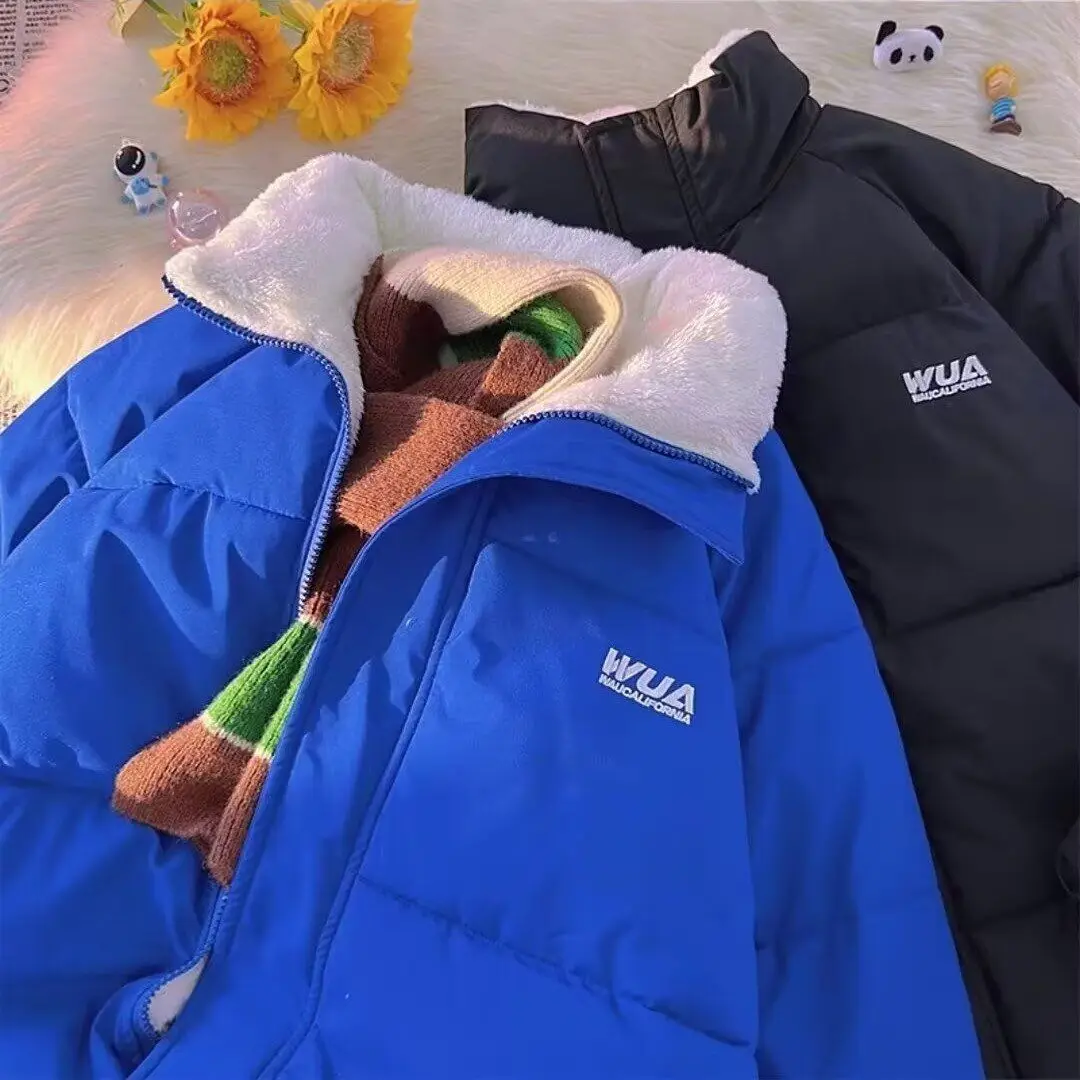 

Men's Winter Thiened Fce Lined Bread Coat Cotton Jaet Faionable Simple Japanese Sle Daily Wear Waterproof Zipper