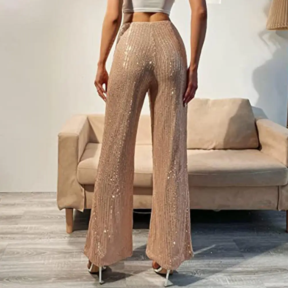Women High Waist Sparkling Pants Wide Leg Flared Trousers Sequin Bling Party Slacks Glitter Night Out Pants Clubwear