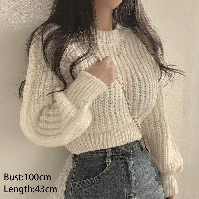 سترة قصيرة غير رسمية بلون واحد أنيقة دافئة للنساء تريكو 2025 خريف شتاء المرأة س الرقبة فانوس كم متماسكة البلوز