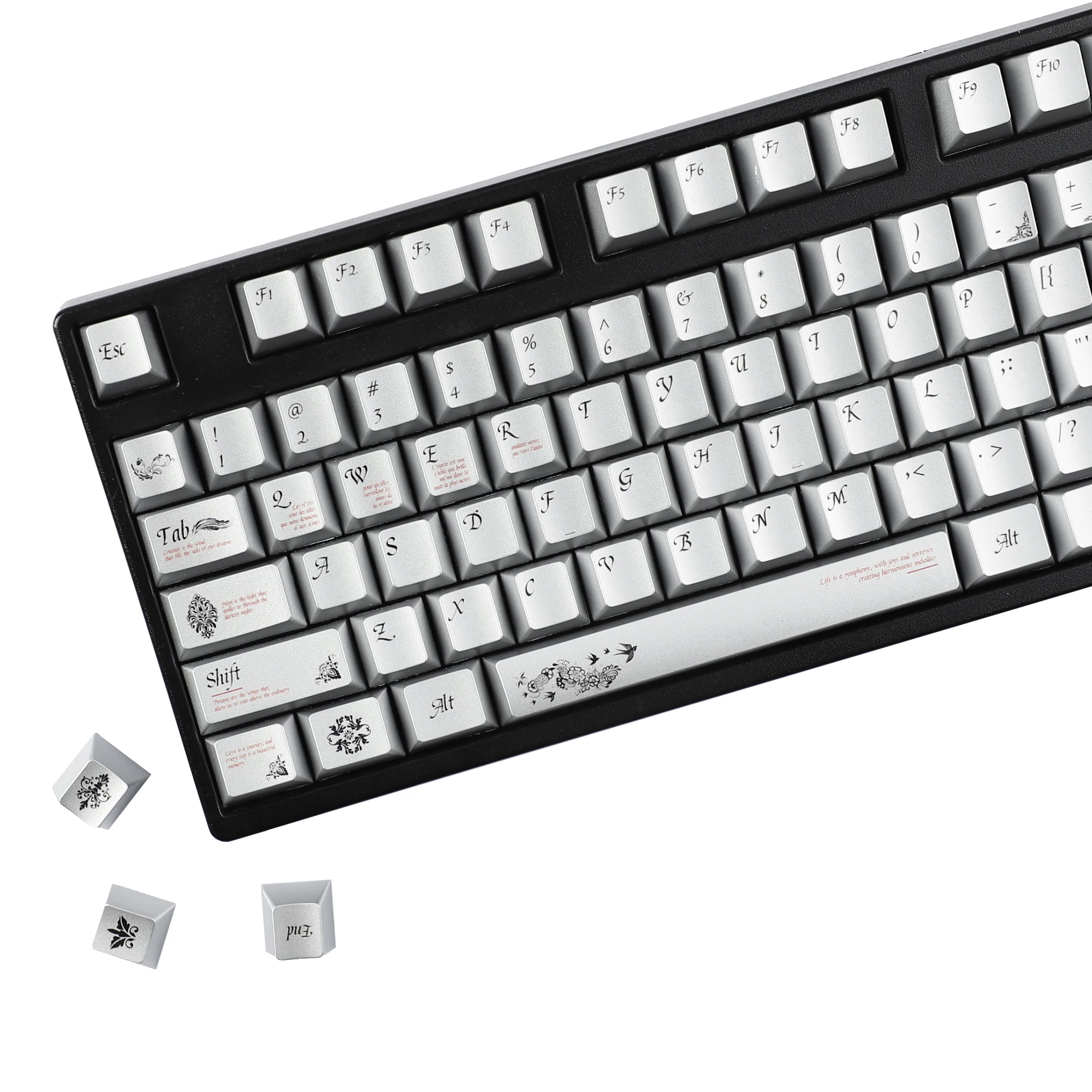 

YMDK 126 Key of Time Theme Pearlescent Metal Texture UV Print Cherry Profile Keycaps for 61/87/96/104/108 MX Mechanical Keyboard