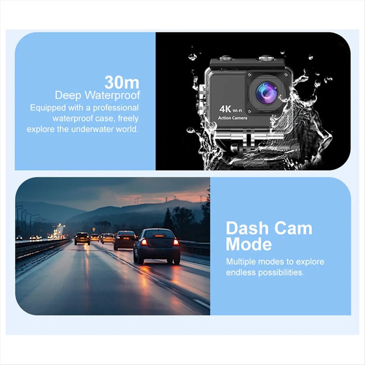 

(BAAY) Экшн-камера высокого разрешения 1080P, видеорегистратор для занятий спортом на открытом воздухе, LCD 170 ° Широкоугольная камера для плавания