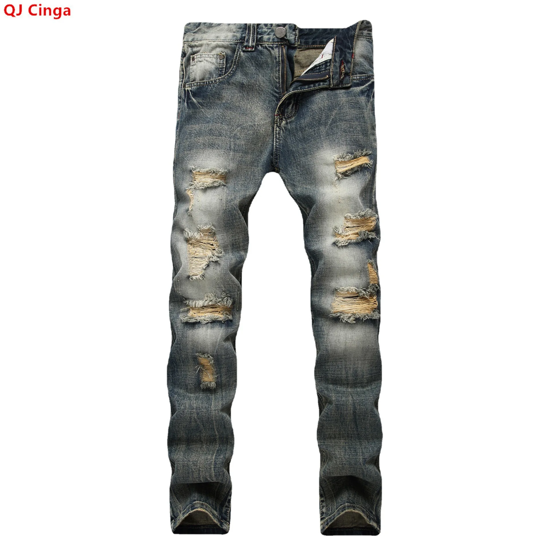 Vintage-style Men's Blue Jeans, Distressed Denim Pants, Asian Sizes 28–34 36 38 40 42.
