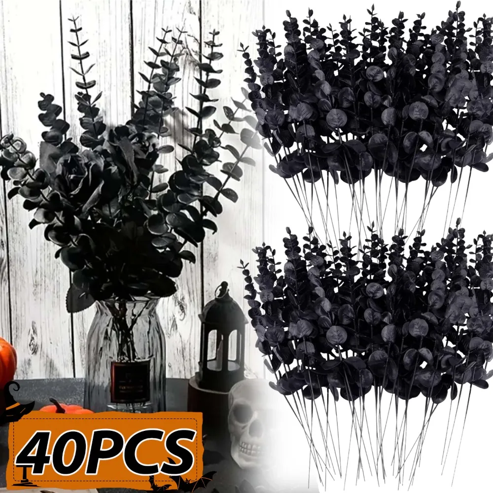 هالوين محاكاة فرع الأوكالبتوس الأسود باقة زهور اصطناعية الشكر البلاستيك الأوكالبتوس ينبع ديكور للطاولات الطرف #1
