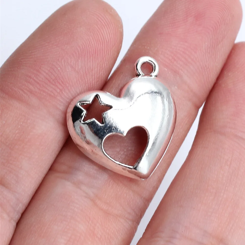 10pcs/lot 21x19mm star heart Charms For Jewelry Making Antique Silver Color 0.83x0.75inch