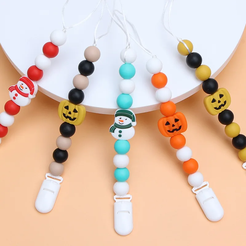 Halloween Dummy Chain Infant Silicone Pacifier Clips Pumpkin Teething Holder Baby Teether Set Baby Gift