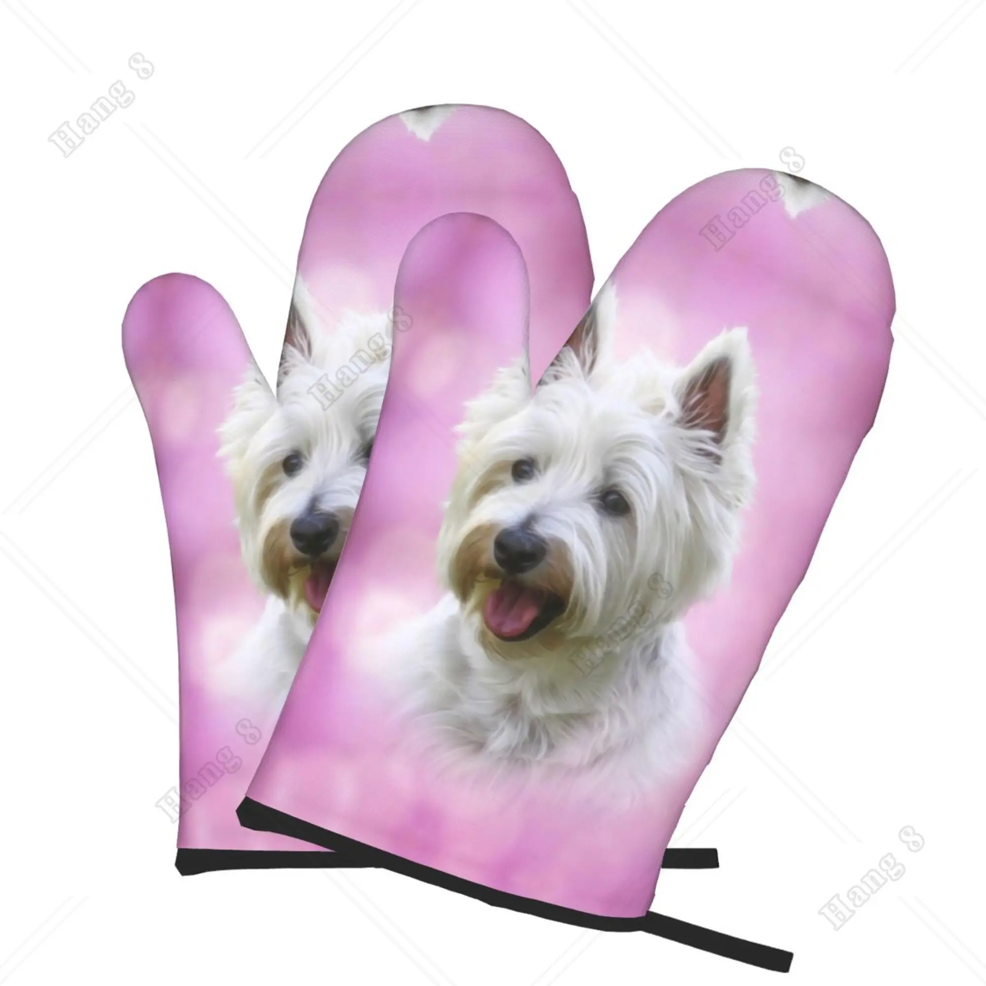 West Highland Terrier Dog Cute Microwave Gloves Bbq Gloves for Women Men Oven Gloves Prevent Heat Holder 2PC Xmas Gift