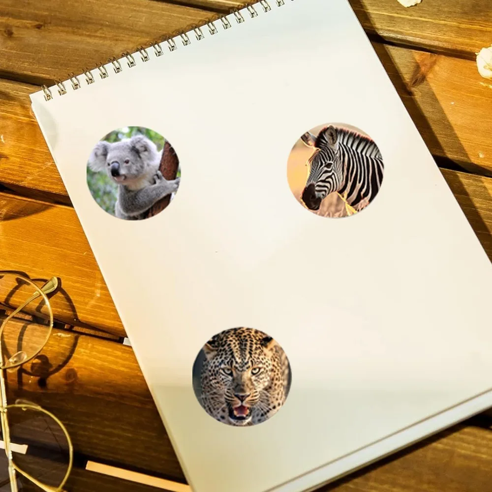 500 uds/rollo de pegatinas de animales, pegatinas de tigre, pegatinas de León, pegatinas de Panda, 8 tipos diferentes de pegatinas de animales