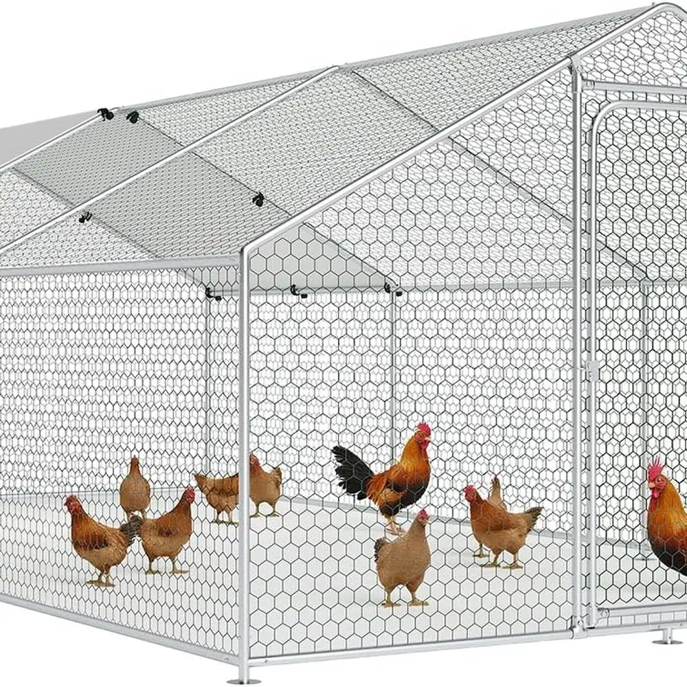 

Курятник для ходьбы с водонепроницаемым чехлом, устойчивым к ультрафиолетовому излучению, уличной клеткой на крыше со шпилем для цыплят, кроликов, уток и курей (10 футов Шт.