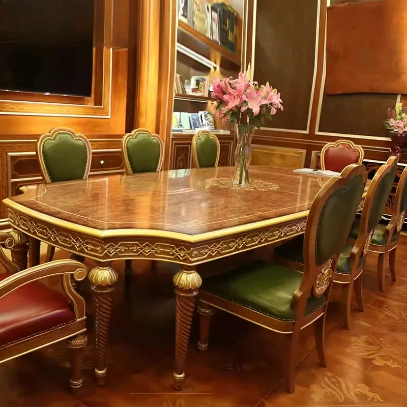 Customized European-style restaurant furniture, solid wood hand-carved luxury villa 2 meters 4 long dining table, dining table