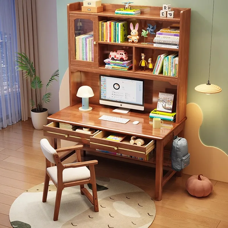 solid wood simple middle school student desk bookshelf integrated small apartment home computer desk for students