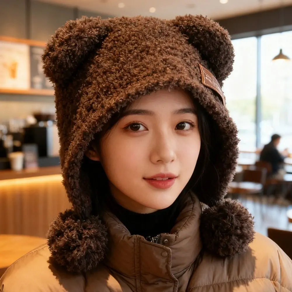 Moda fofo pequeno urso orelhas chapéu orelhas de urso lã malha boné all-match gorro inverno chapéu de pelúcia inverno/outono