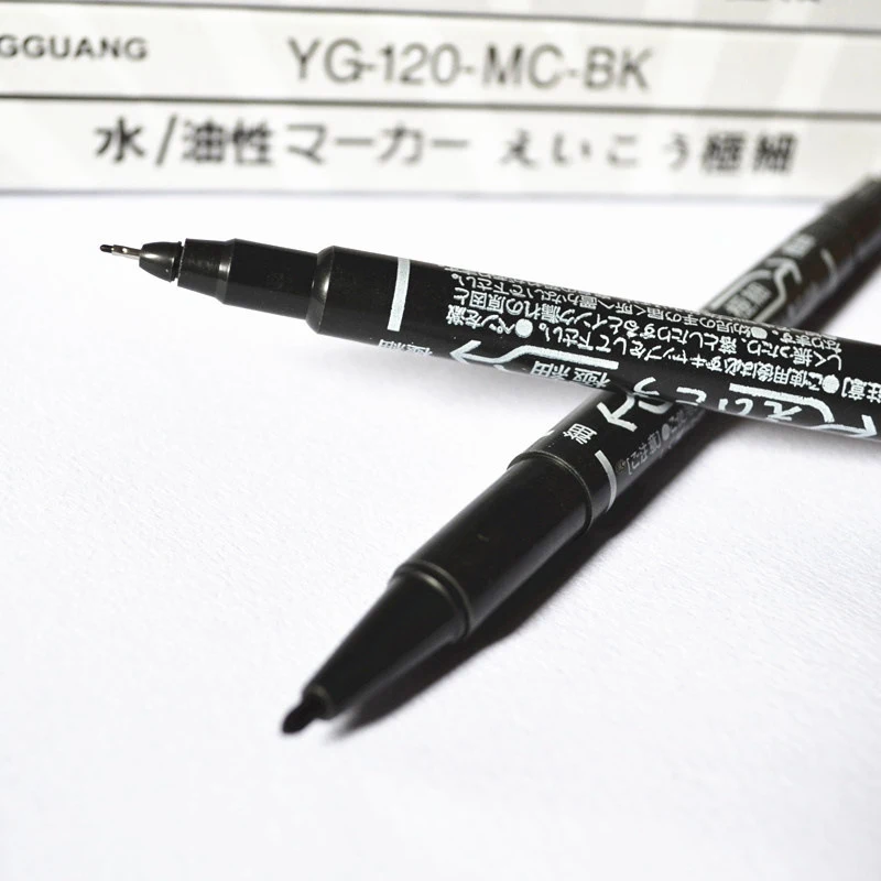 10 Stück Twin-Tip-Ölmarker in Schwarz/Blau/Rot, 0,5/1 mm, doppelköpfiger Permanent-Kunstmarker, Schreibwaren, Schul- und Bürobedarf – Detail 2