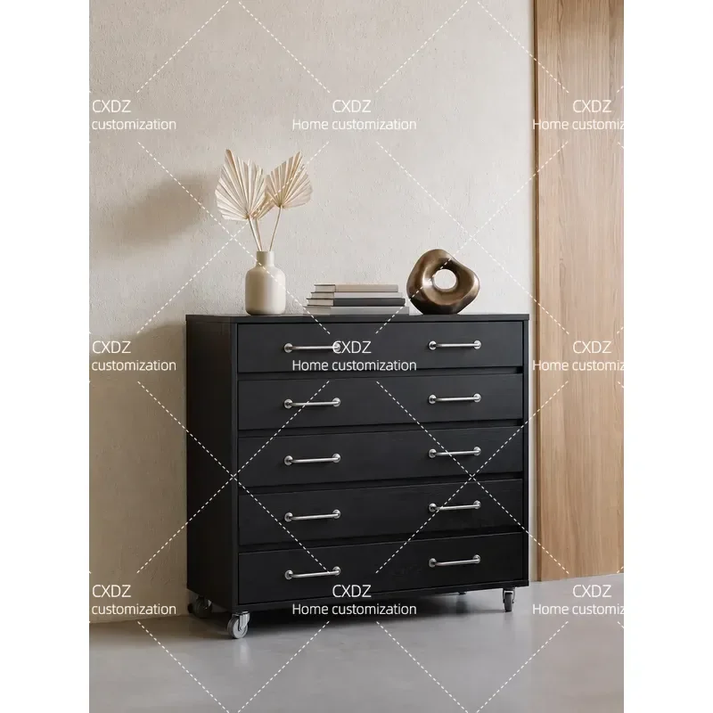Medieval Style Movable Side Cabinet Black Drawer Chest for Living Room Wall TV Dining Storage Locker