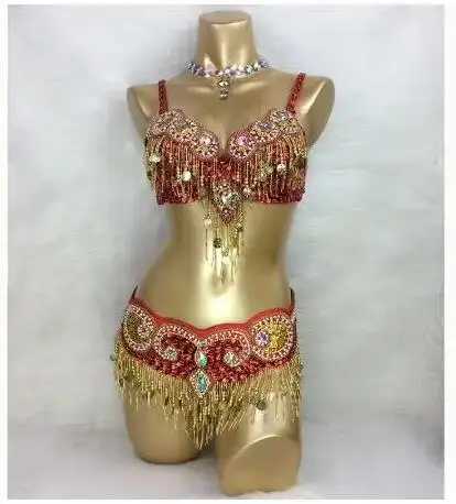Sexy belly dance costume wear Bar+Belt 2piece/ set bar party nightclub belly dance costumes ladies women stage show dance wear