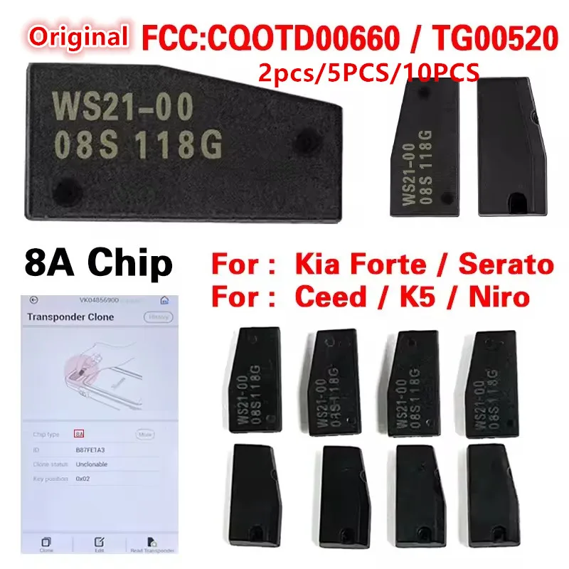 Original 8A Transponder Chip für KIA Forte Serato Ceed K5 Niro OEM Autoschlüssel 8A Chip P4: 00 00 23 23 FCC ID: CQOTD00660, TG00520