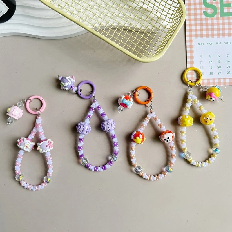 Candy Colors Beads Key Chain Hand Painted Beads Phone Pendant Headphone Case Charm Bag Decor Phone Wrist Strap Anti-Lost Chains