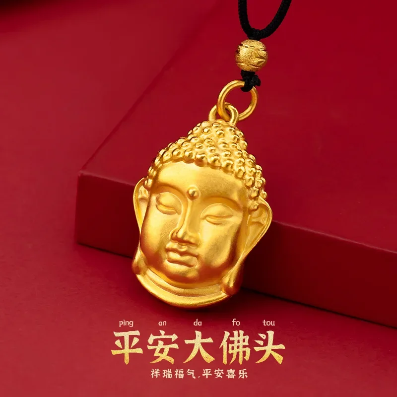 

9999 Real Gold 24K Gold Edition Men's and Women's Buddha Head Pendant Boutique 3D Buddha Head Necklace Pendant