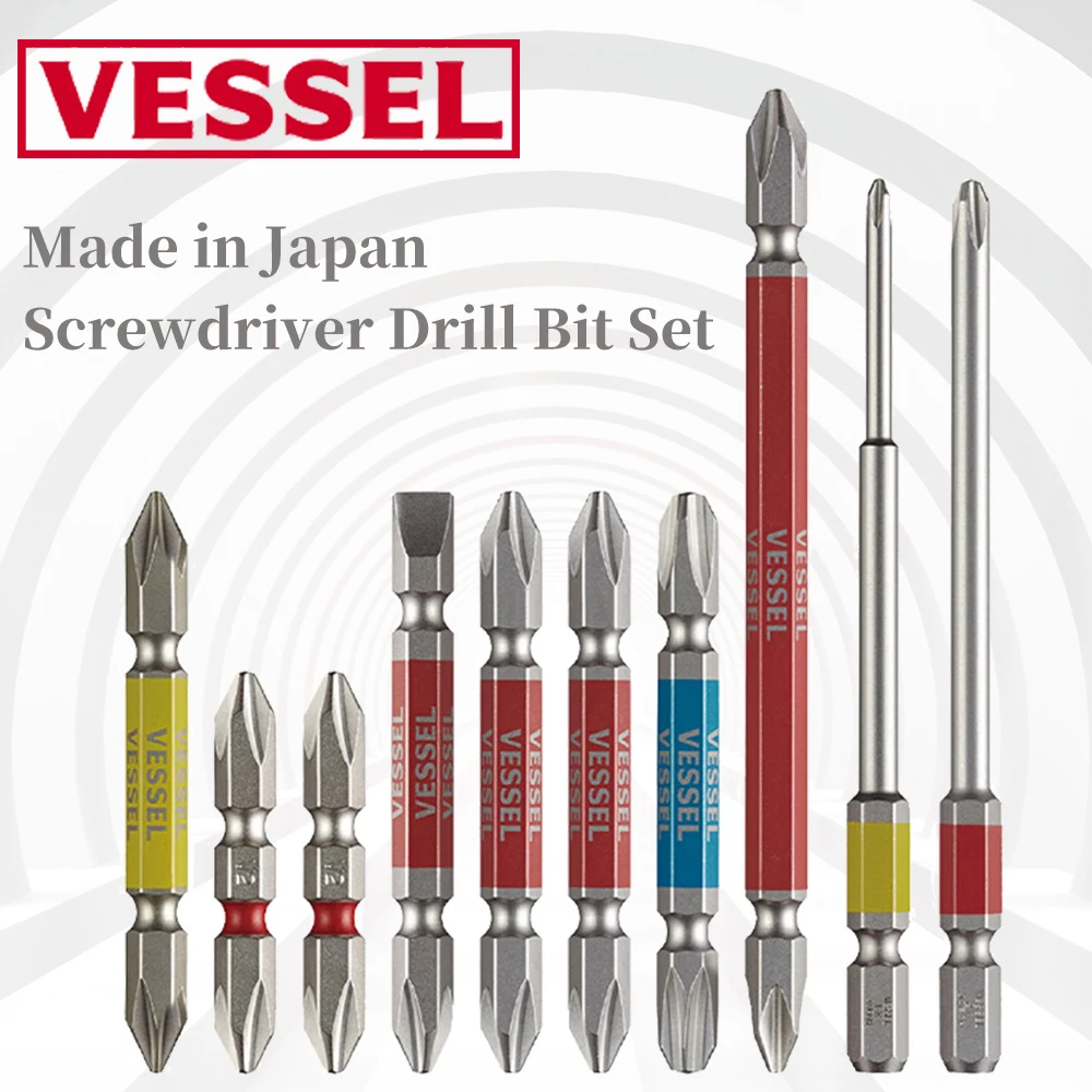 

Made in Japan VESSEL Screwdriver Bit Set, Phillips PH1/2/3 Slotted SL6.0mm Combination 10pcs