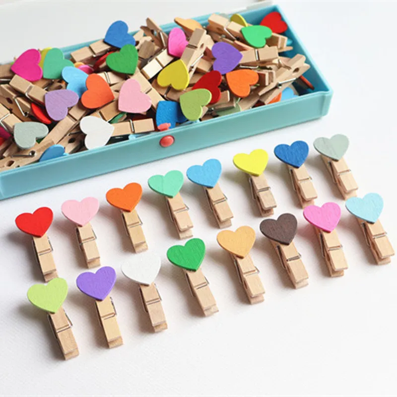 50Pcs/Set Wooden Clips Love Heart Pegs Clothespin Colorful flower  DIY Cute Wedding Decoration Craft Pegs Clothespin