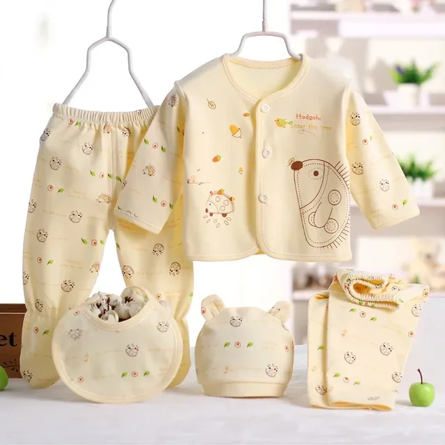 4138-3848cc.jpg 5-Piece Baby Clothing Set – Cotton Hedgehog Newborn Outfit (0–3M, Spring/Autumn)