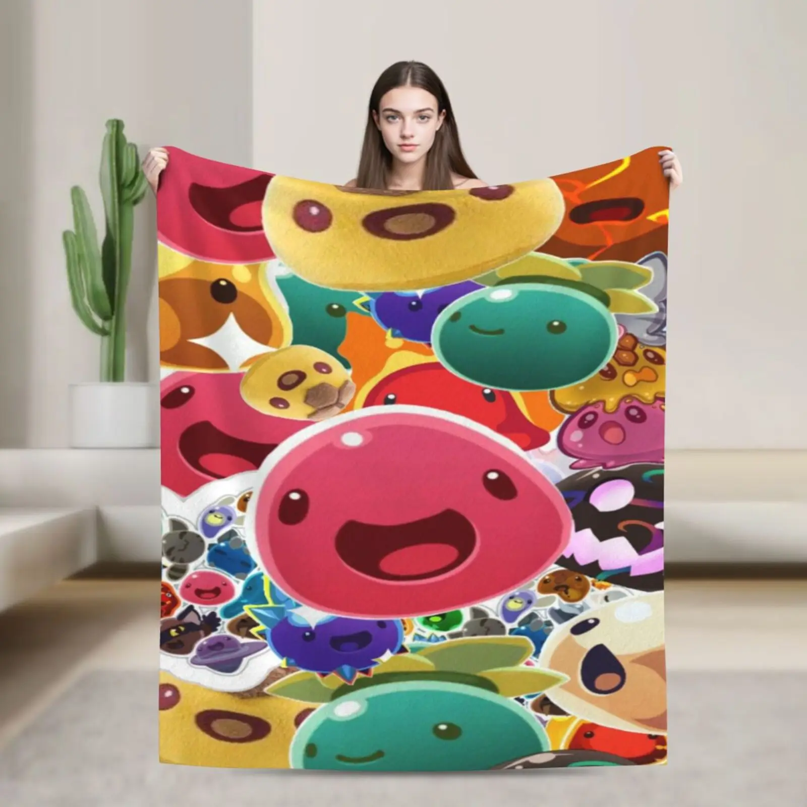 1Pc Slime Cartoon Rancher Game Blankets Anime Cute Plush Novelty Soft Throw Blanket For Bedding Lounge Decoration Office60x80