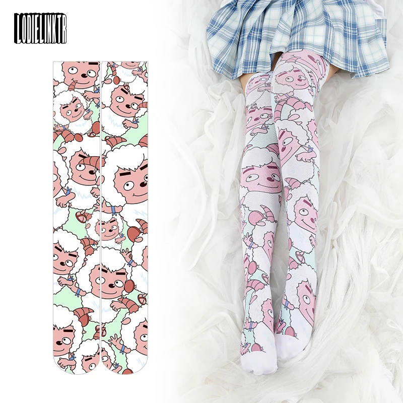 

Cute Cartoon Printed High Socks Velvet Over The Knee Cosplay Lolita Two-Dimensional High Tube Pain Silk Socks Personality