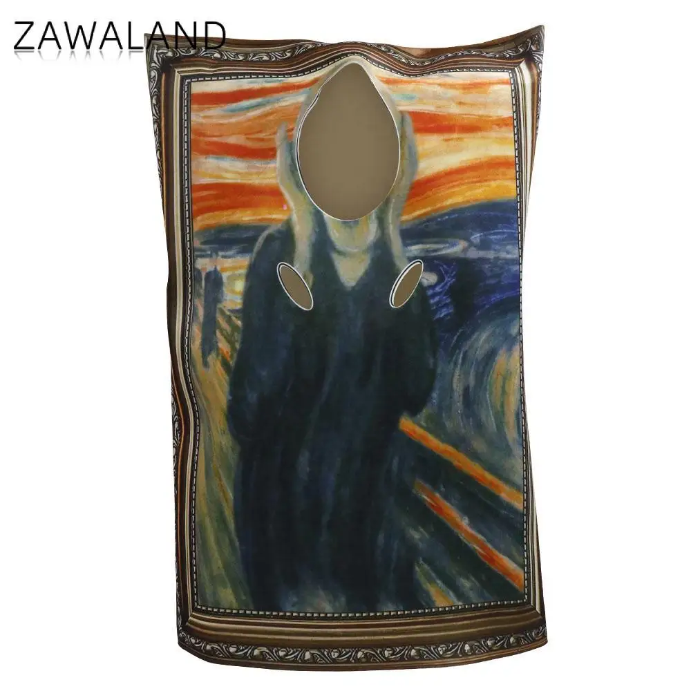 ZAWALAND Mona Lisa เครื่องแต่งกายผู้ใหญ่เด็กผู้หญิง Carnival COSPLAY Jumpsuit ตลก Scream ภาพจิตรกรรมฝาผนังแต่งตัว Purim ประสิทธิภาพเสื้อผ้า