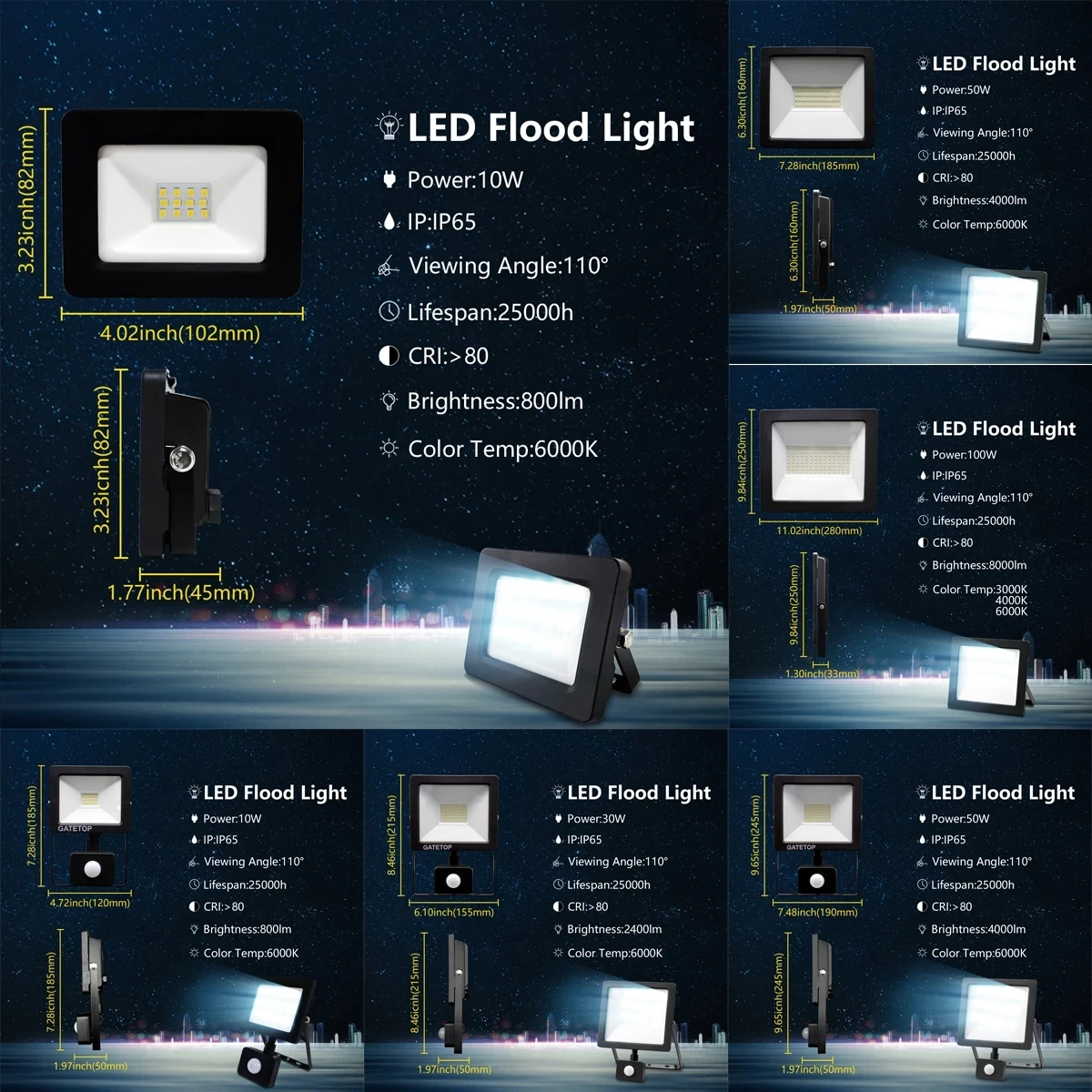 Lampu Sorot LED IP67 Tahan Air AC 220V 10W-100W Sensor Gerak IP65 Proyektor Taman Luar Ruangan Lampu Sorot Dinding Lampu Sorot